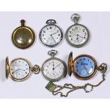 (Lot of 6) Collection of pocket watches including a Hamilton 17 jewels 2974B open face white metal