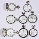 (Lot of 8) Collection of silver and metal pocket watches including an Aurora Watch Co. 15 jewels,