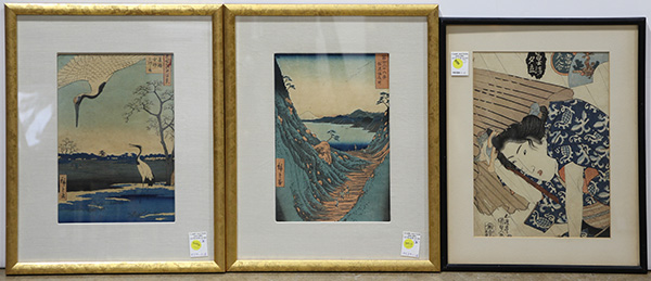 (lot of 3) Japanese woodblock prints: Utagawa Hiroshige I (1797-1858) , #102 'Mino Wakanasugi