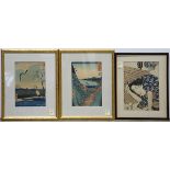 (lot of 3) Japanese woodblock prints: Utagawa Hiroshige I (1797-1858) , #102 'Mino Wakanasugi