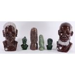 (lot of 6) Shona, Zimbabwe serpentine sculptures including naturalistically carved busts of