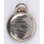 Waltham Vanguard up/down wind indicator open face pocket watch Dial: white enamel, 24 hour wind