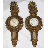 (lot of 2) French giltwood carved cartel clock and barometer circa 1880, each having a carved