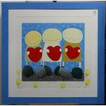 Mackenzie Thorpe (British, b. 1956), "Three of Hearts," lithograph in colors, pencil signed lower