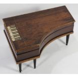 Georgian Mahogany piano form sewing and music box, 19th Century, having a hinged and mirrored lid