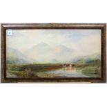 Cornelius Pearson (British, 1805-1891), Mountain Lake Scene with Cattle, 1877, watercolor, signed