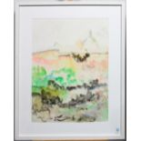 (lot of 2) Untitled (Abstract Mountain and Wooded Landscapes), watercolors, unsigned, 20th