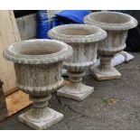 (Lot of 3) Urn form cement planters, 20"h x 17"dia.