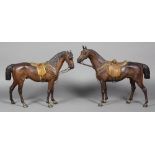 Pair of Franz Bergman, Austrian, cold painted bronze horses, each depicted wearing a bridle and