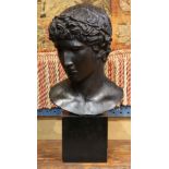 Grand Tour style composition Roman bust, after the antique, and rising on a square base, 18"h