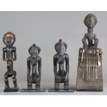 (lot of 4) Luba and Senufo Ivory Coast style carved figures and figural insturment, including a Fang