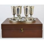 (lot of 8) Wallace sterling silver mounted glass tray and six cordials, together with a fitted case,