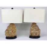 Pair of Moderne tumble polished quartz rock crystal cluster lamps, each having a single light