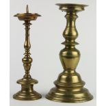 (lot of 2) Candlestick group, consisting of a polished bronze candlestick and associated pricket