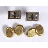 (Lot of 2) 18k yellow gold and sterling silver cuff links including a pair of 18k yellow gold