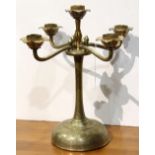 Chinese style gilt bronze candelabra, having five lights each with floral form bobeches,