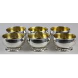 (lot of 6) Lunt Silversmiths sterling silver pedestal salt bowls resting on gadrooned accented