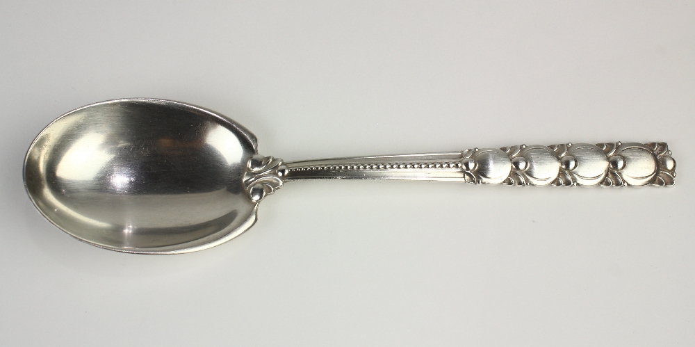 Tiffany & Company sterling silver "Tomato/Exposition" pattern serving spoon, 1933, 10"l, 4.46 troy