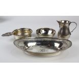 (lot of 4) American sterling silver group consisting of a porringer, cream pitcher, small bowl,