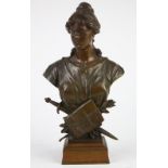 Austrian bronze figural bust, depicting the bust of Blind Justice, as a beauty blindfolded, at her