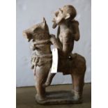 West African equestrian figural group, 20th Century, Djénné Inland Niger River Delta, depicting a
