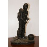 Vintage patinated clay sculpture "Sisters" signed B. Loveys, '68, 15.5"h x 7"w x 9"d. Provenance: