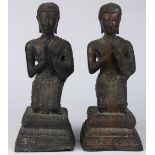 (lot of 2) Thai Buddhist sculptures, each of the metal votive figures kneeling with both hands