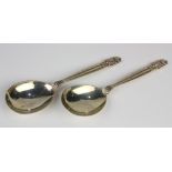 (lot of 2) Danish Georg Jensen sterling silver "Acorn" pattern serving spoons, 8"l, 4.46 troy oz.