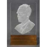 Willis Gentry Lowry (American, b. 1908), sand blasted glass sculpture, depicting a distinguished