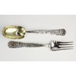 (lot of 2) Tiffany & Company sterling silver "Grapevine" pattern serving fork and spoon from the