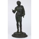 Grand Tour classical Roman style bronze figurine of biblical David holding his slingshot, 19th