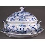 (Lot of 2) Meissen "Blue Onion" covered tureen and under plate, late 19th Century, the round serving