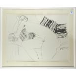 Resting Nude, charcoal on paper, signed "Gentil," lower right, overall (with frame): 26.5"h x 32.