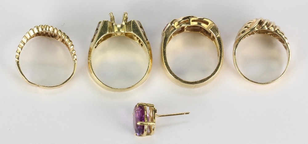 (Lot of 5) Amethyst, ruby, diamond and 14k yellow gold jewelry including one oval amethyst and 14k - Image 3 of 3