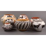 (lot of 6) Native American Acoma pottery group, each olla having a tapered form, one decorated