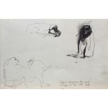 Frank Lobdell (American, 1921-2013), "Girl Drawing Dog and Image of Her Old Self," ink on paper,