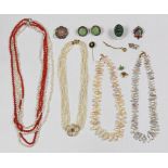 Collection of 13 multi-stone, enamel, 14k gold, platinum and silver jewelry including (2) 18 inch