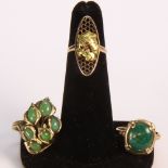 (Lot of 3) Multi-stone and yellow gold rings including one Calla Lily motif, 14k yellow gold ring,