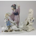 (Lot of 3) Porcelain figural group, consisting of Lladro, Porzellanfabrik Carl Scheidig, and