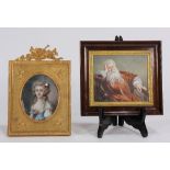 (lot of 2) Framed Continental painted portrait miniatures, one depicting a young beauty, signed