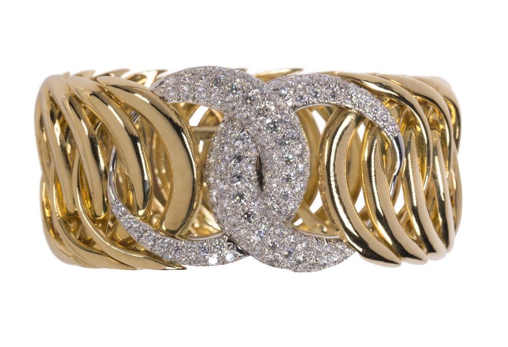 Verdura "Double Crescent" diamond, 18K yellow gold and platinum bracelet highlighting a platinum