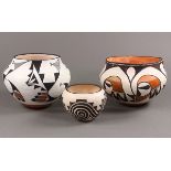 (lot of 3) Native American Acoma pottery group, one signed "R. Aragon", "A. Antonio", each having