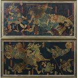 (lot of 2) Japanese two triptych woodblock prints: Ichieisai Toshitsuya (1822–1866), 'Slaying of