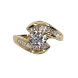 Diamond and 18k yellow gold ring featuring (1) old European cut diamond weighing approximately 1.