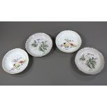 (lot of 4) Chinese enameled porcelain dishes, one pair with scholars items and fruit; one pair
