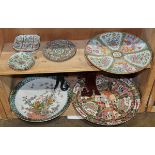 (lot of 8) One shelf of Chinese export porcelain, including two rose medallion chargers, plates