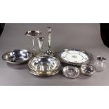 (lot of 11) Sterling silver group consisting of two bowls, pierced basket, and a service plate