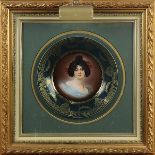 Royal Vienna style cabinet plate, depicting a beauty framed by a teal border with Grecian style