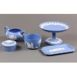 (lot of 31) Wedgwood, Copeland, and Spode jasperware, the blue bisque porcelain articles each having