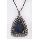 Labradorite, moonstone, diamond and blackened sterling silver pendant-necklace featuring (1)